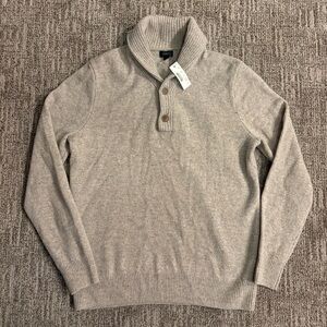 J. Crew men’s button front collared tan sweater size Medium, 100% wool, NEW